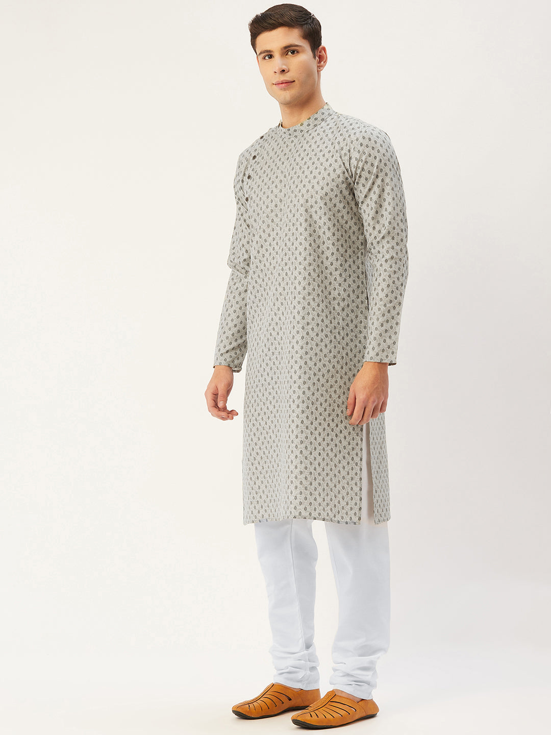 Jompers Men's Grey Cotton printed kurta Only