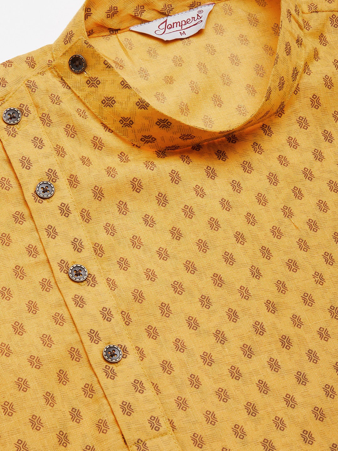 Jompers Men's Mustard Cotton printed kurta Only