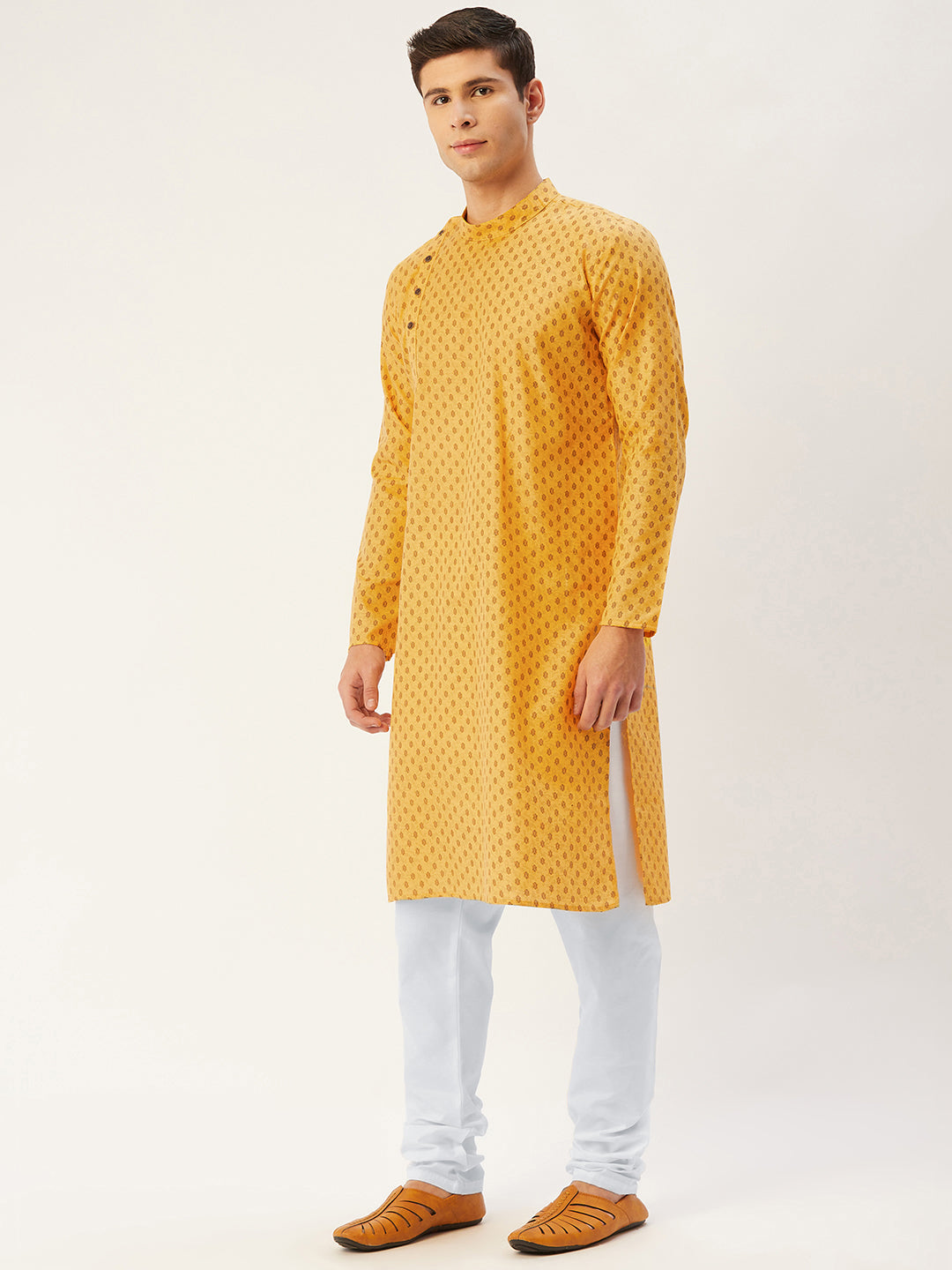 Jompers Men's Mustard Cotton printed kurta Only