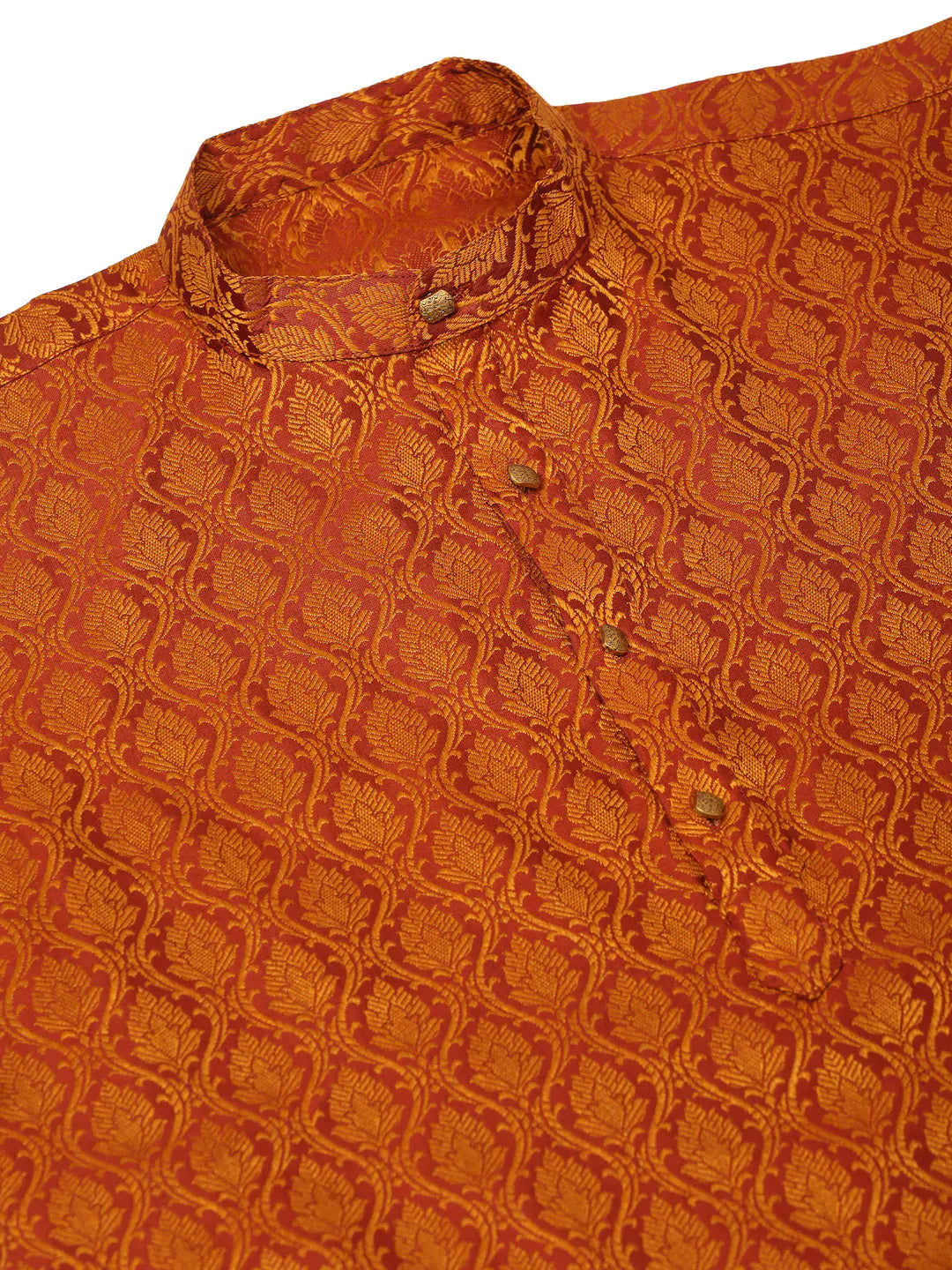 Jompers Men's Woven Design Jacquard Kurta Pyjama - Maroon
