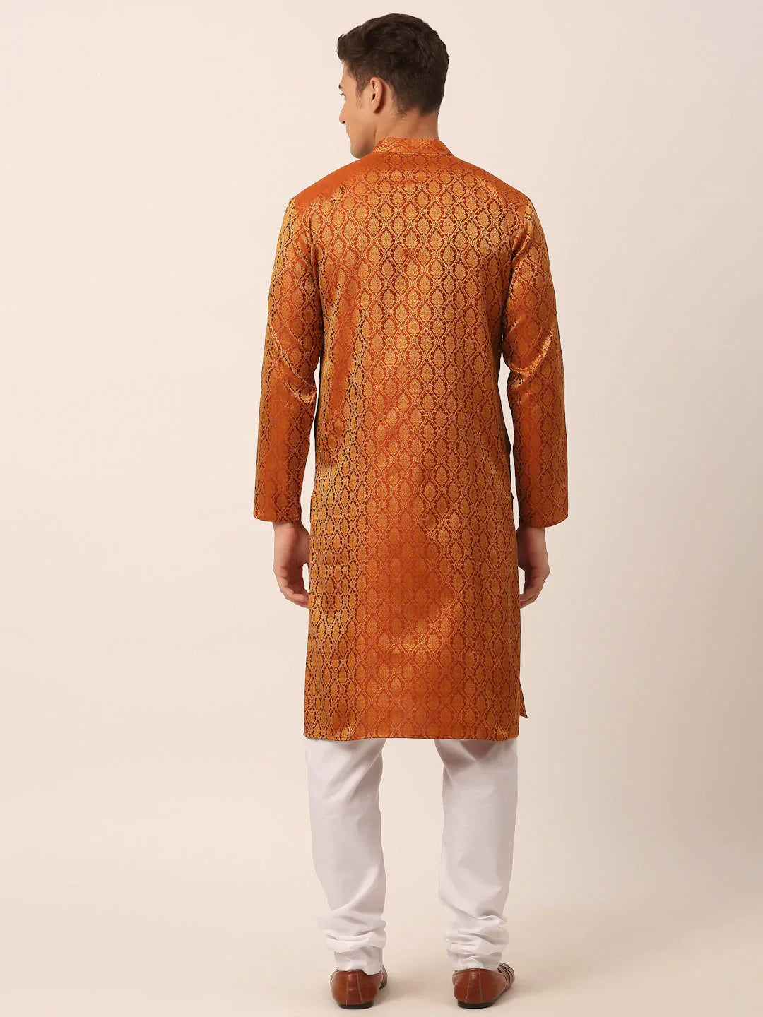 Jompers Men's Woven Design Jacquard Kurta Pyjama - Maroon