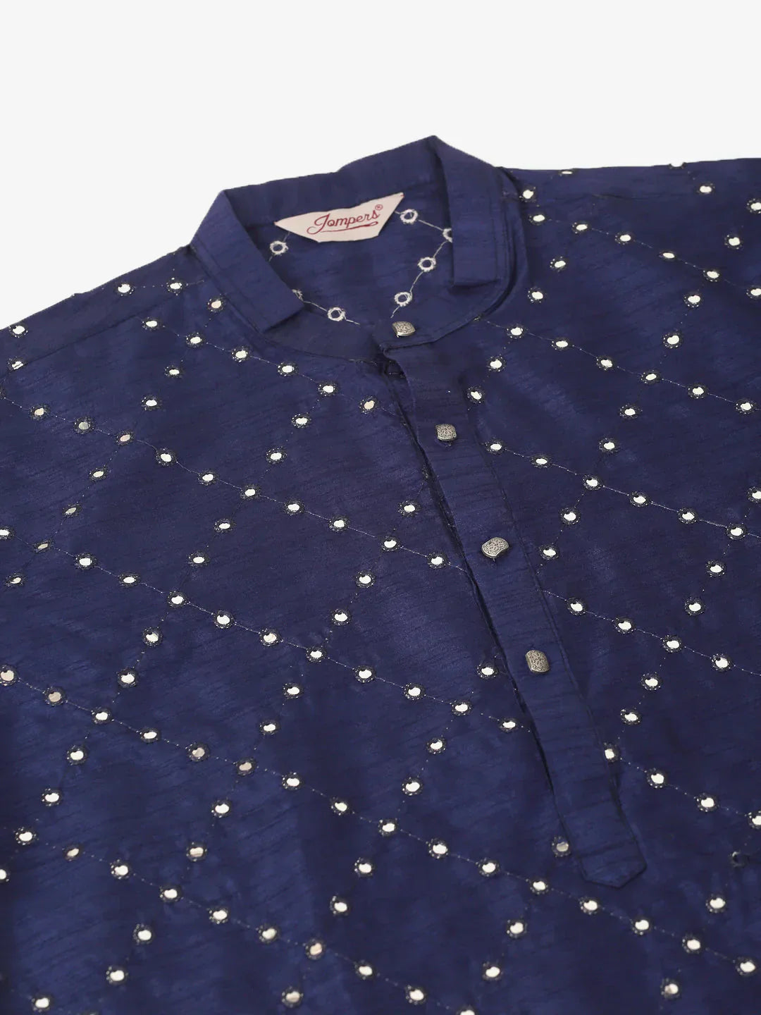 Jompers Men's Navy Blue Mirror Work Kurta Pyjama