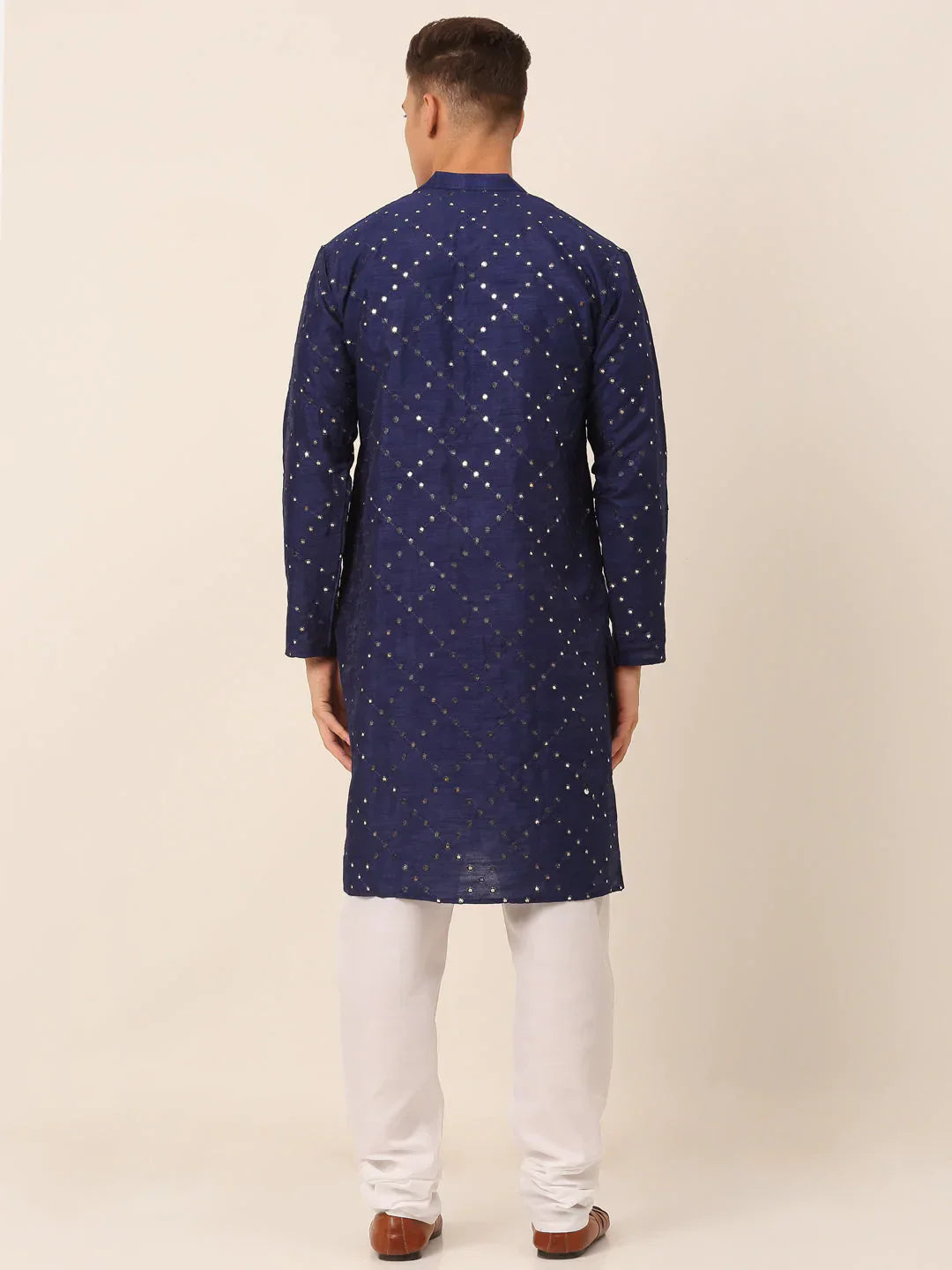 Jompers Men's Navy Blue Mirror Work Kurta Pyjama