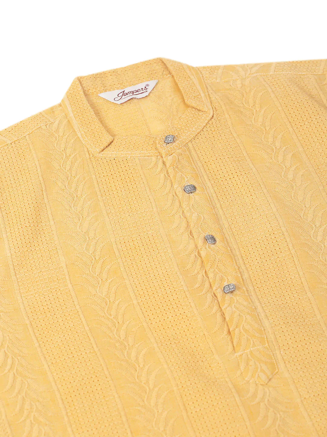 Jompers Men's Pure Cottom Embroidered Kurta Pyjama Set - Beige