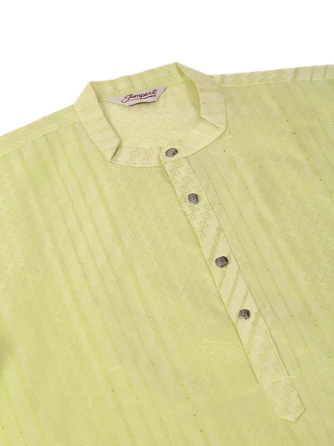 Jompers Men's Silk Blend Sequence Embroidered Kurta Pyjama Set - Green