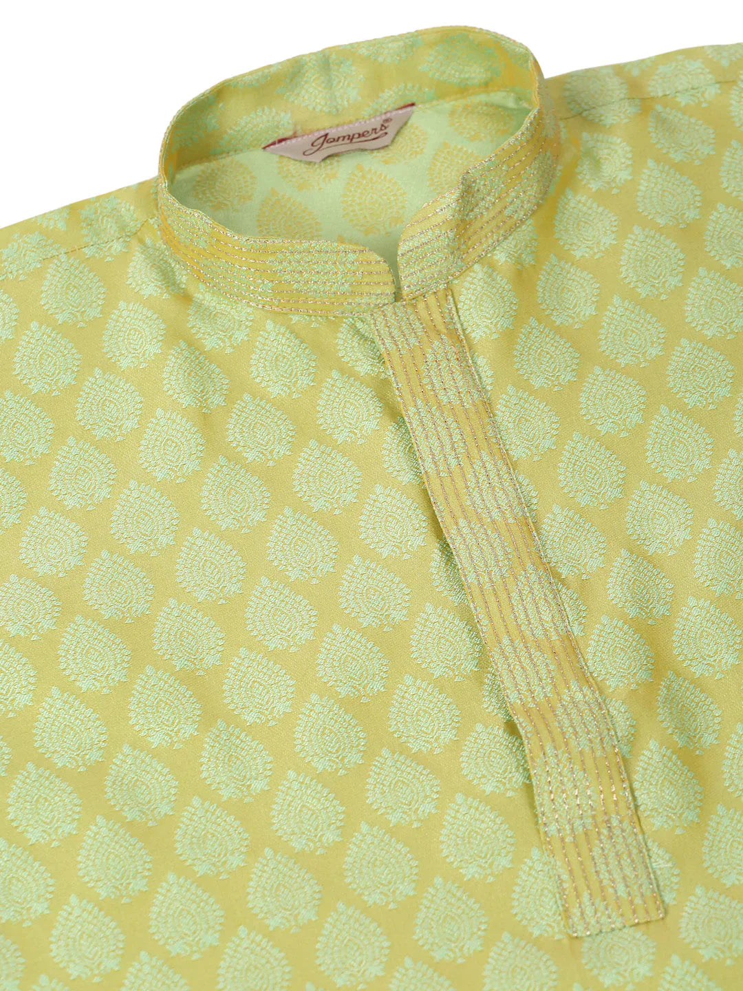 Jompers Men's Silk Blend Collar Embroidered Kurta Pyjama Set - Green