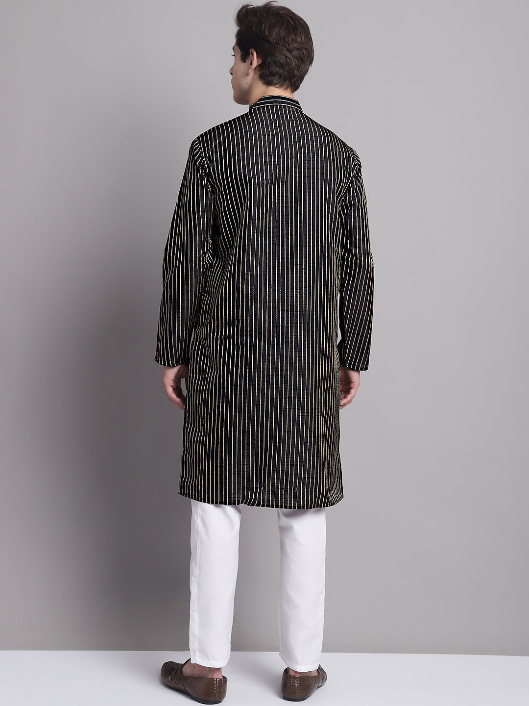 Jompers Men's Black Embroidered Design Kurta with Pyjamas