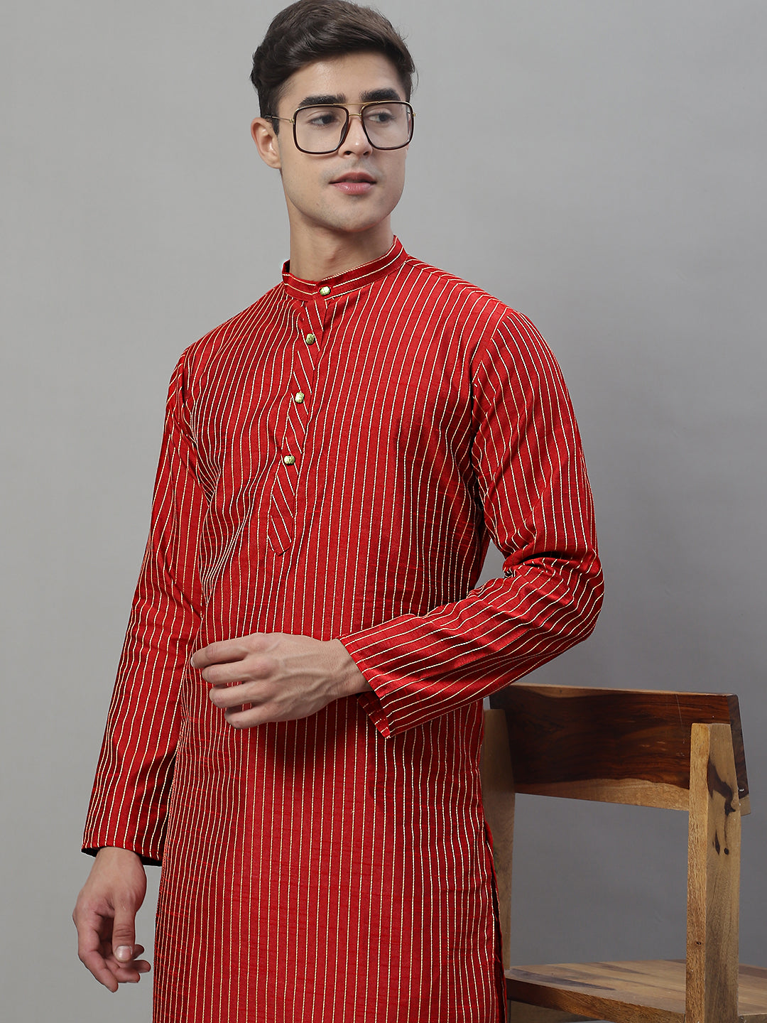 Jompers Men's Maroon Embroidered Kurta with Pyjamas