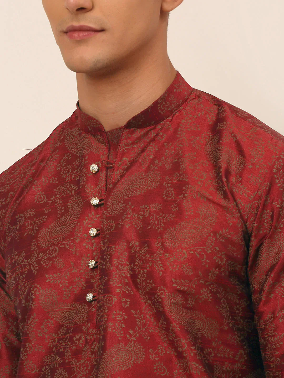 Jompers Men's Maroon Paisley Printed Kurta with Pyjama
