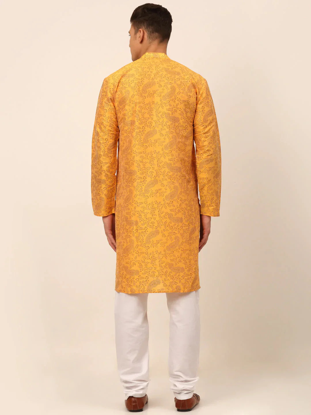 Jompers Men's Mustard Paisley Printed Kurta with Pyjama