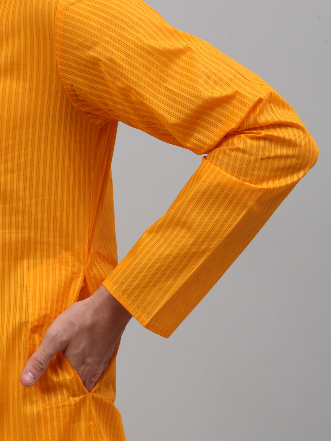 Jompers Men's Mustard Cotton Striped Kurta Payjama Sets