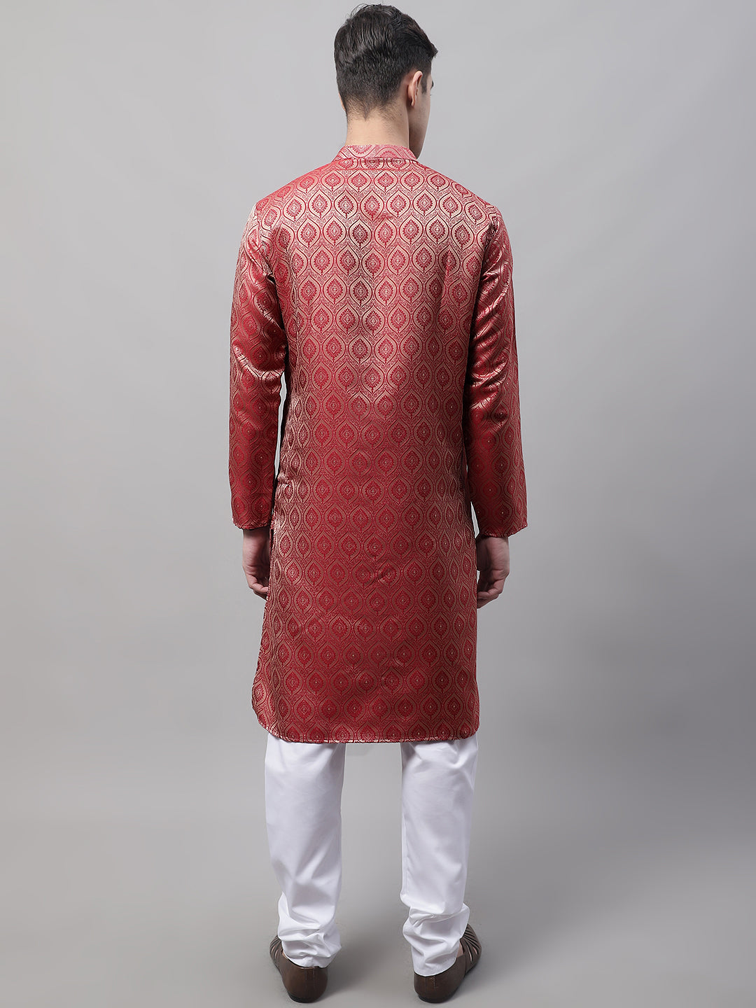 Jompers Men's Ethnic Maroon Woven Design Kurta with Pyjamas
