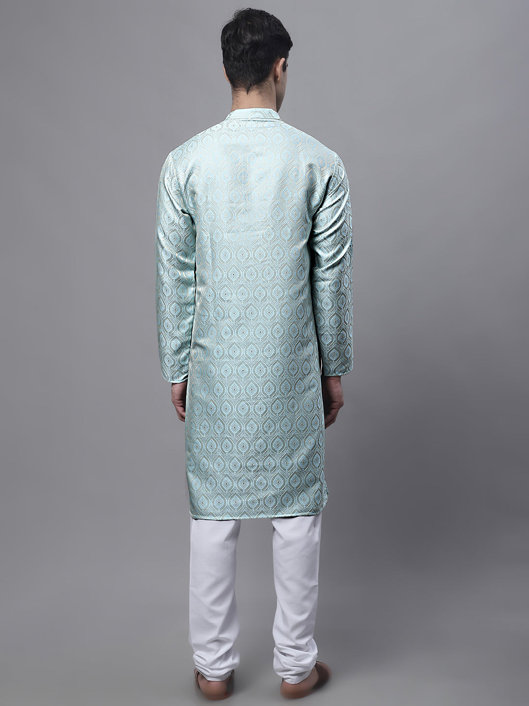 Jompers Men's Ethnic Sky Blue Woven Design Kurta with Pyjamas