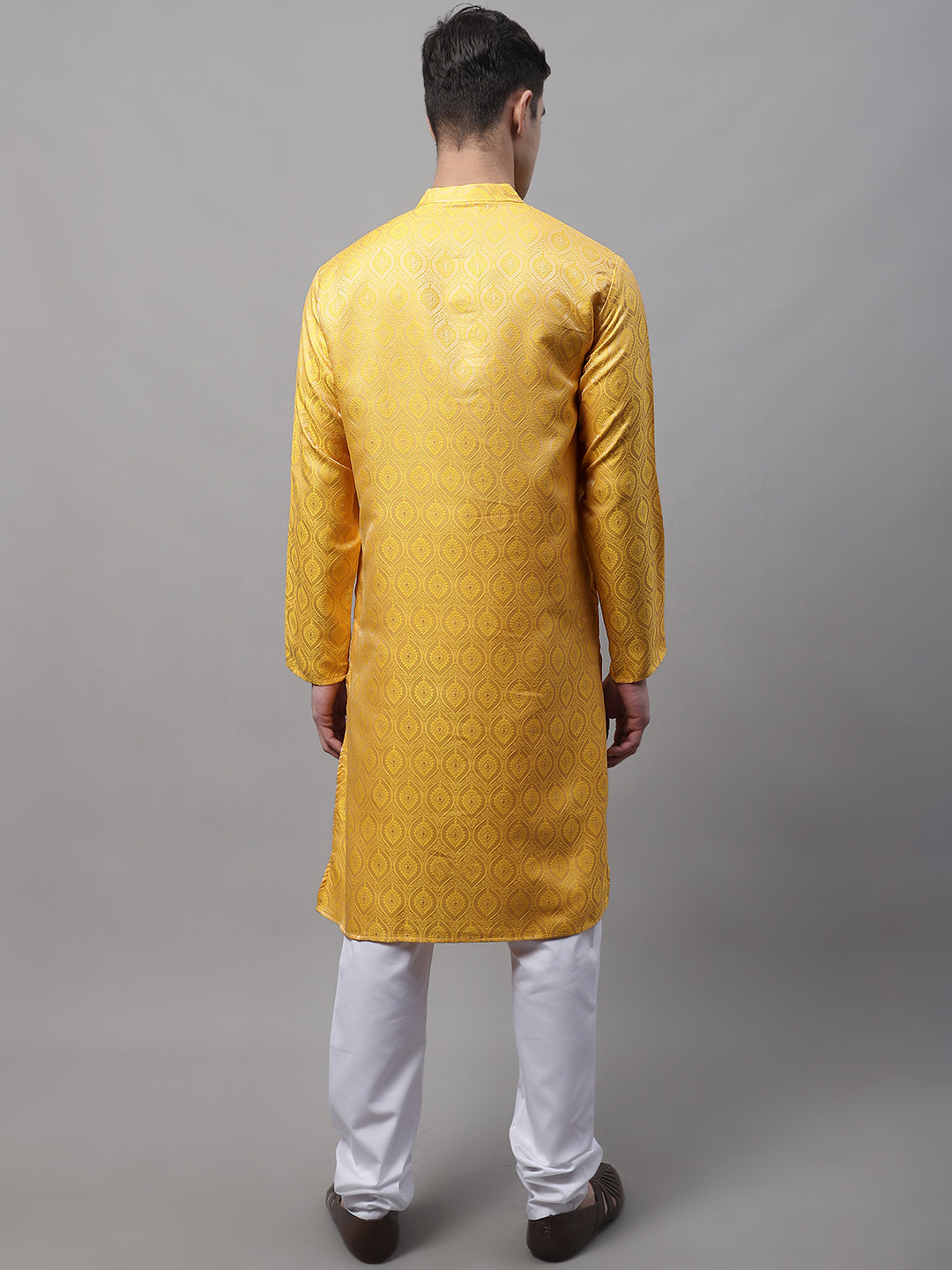 Jompers Men's Ethnic Yellow Woven Design Kurta with Pyjamas