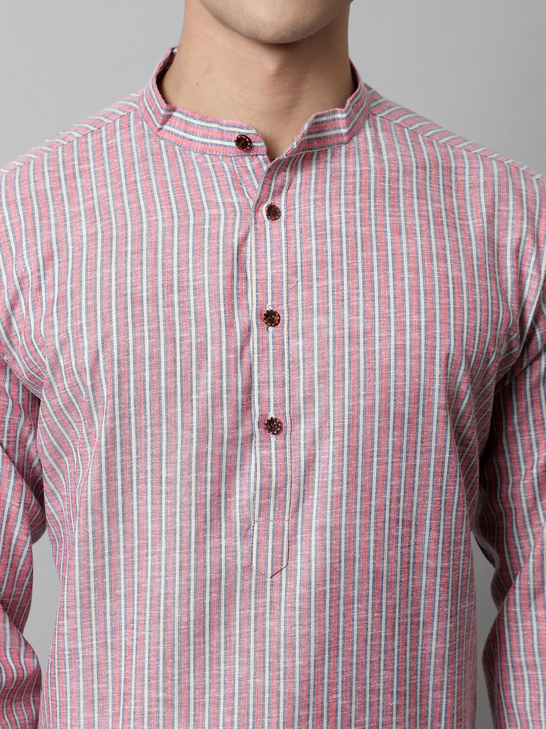 Jompers Men's Coral Red Striped Kurta with Pyjama