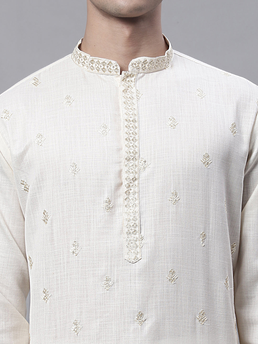 Jompers Men's White Embroidered Straight Kurta Pyjama Set