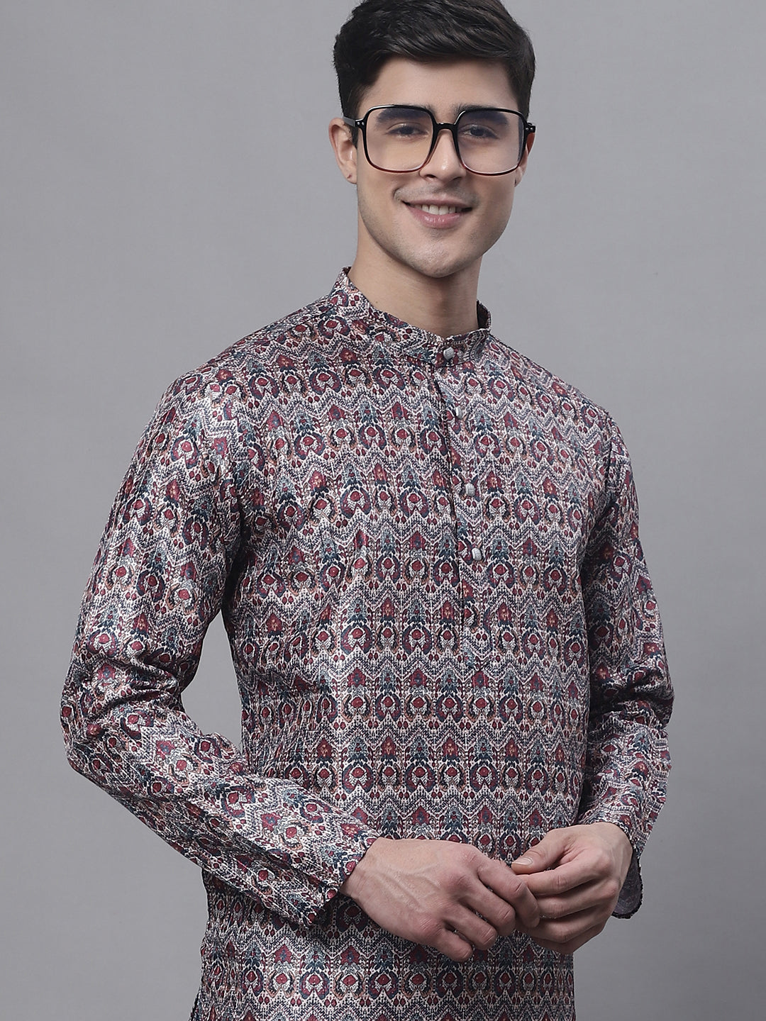 Jompers Men's Maroon Digital Printed Kurta Pyjama Set