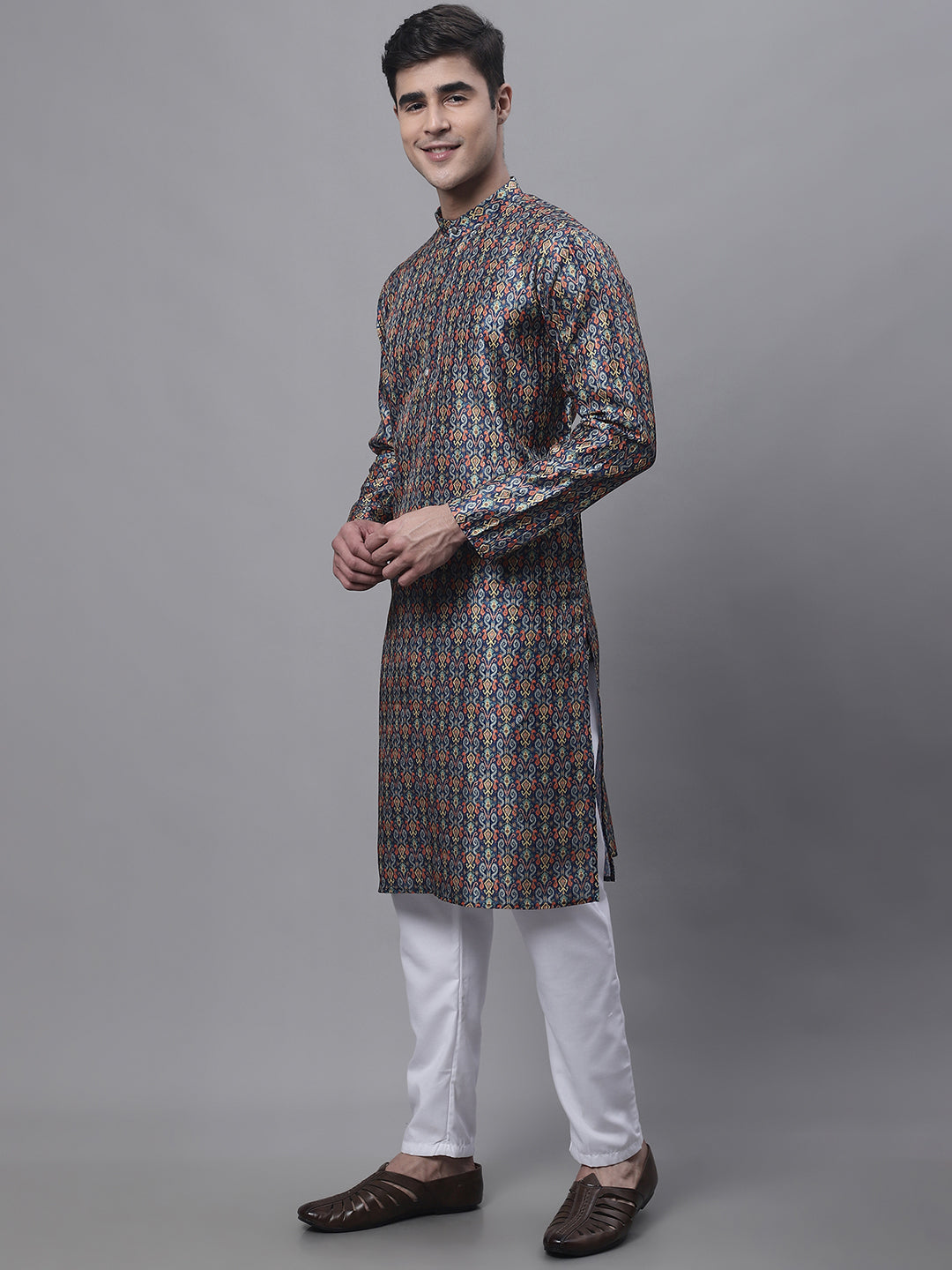 Jompers Men's Navy Digital Printed Kurta Pyjama Set