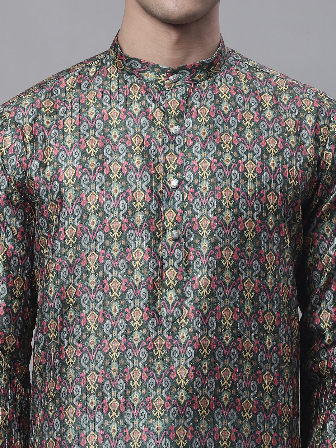 Jompers Men's Olive Green Digital Printed Kurta Pyjama Set