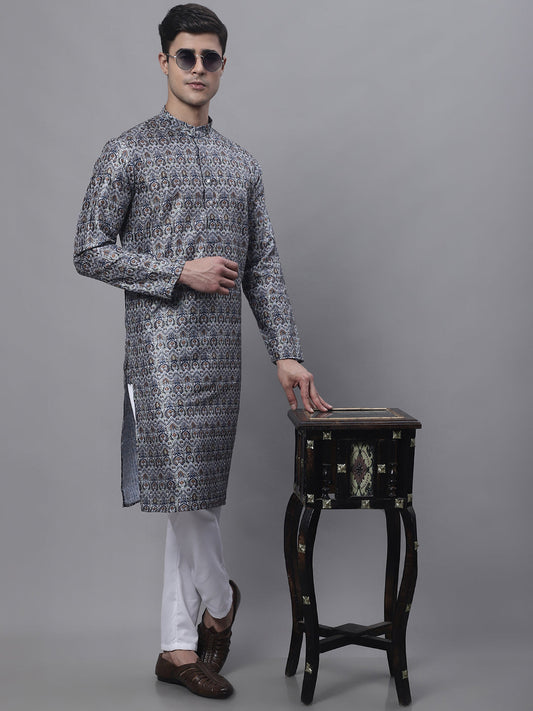 Jompers Men's Silver Digital Printed Kurta Pyjama Set
