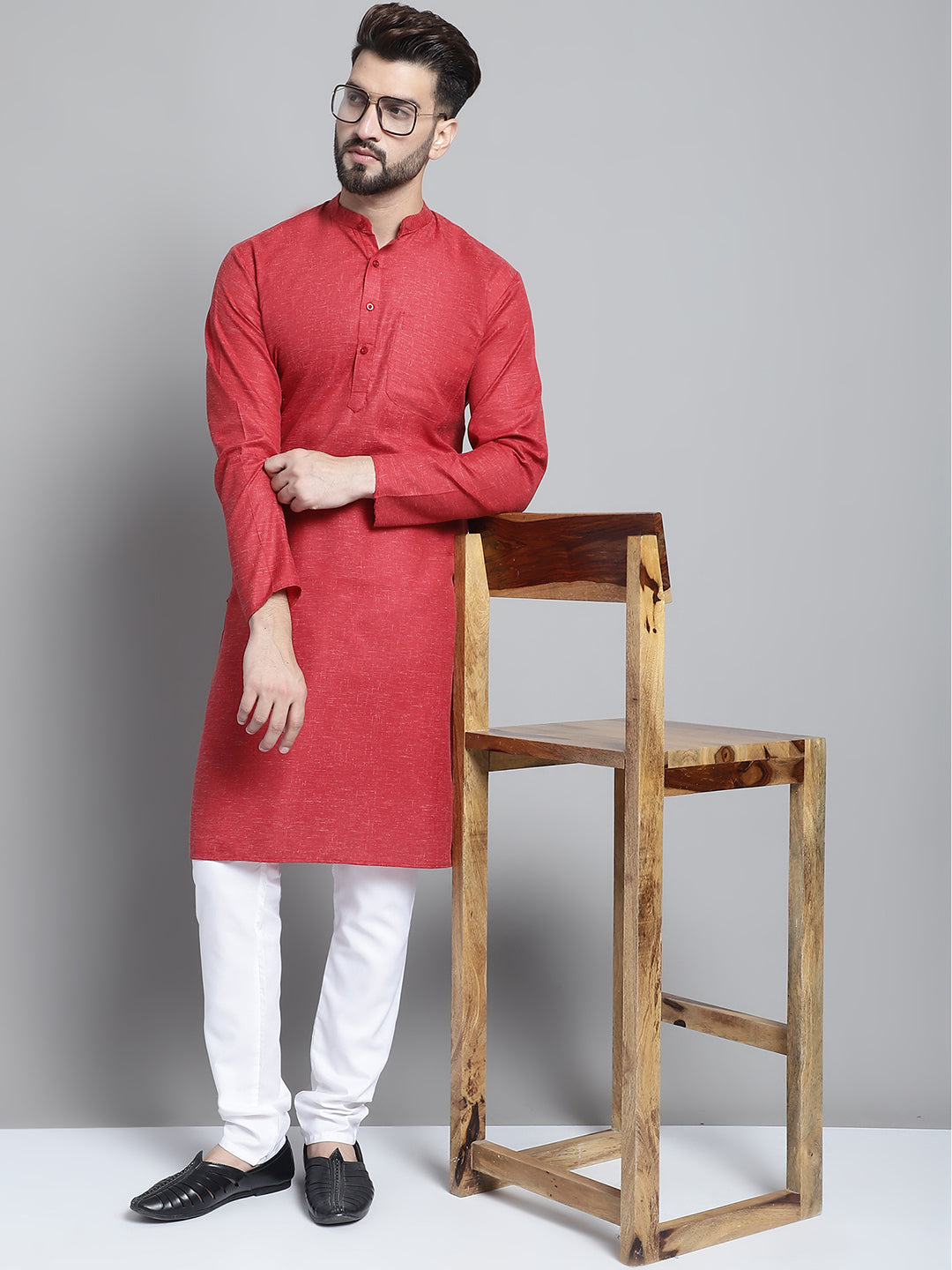 Jompers Men's Solid Pure Cotton Kurta With Pyjamas - Maroon