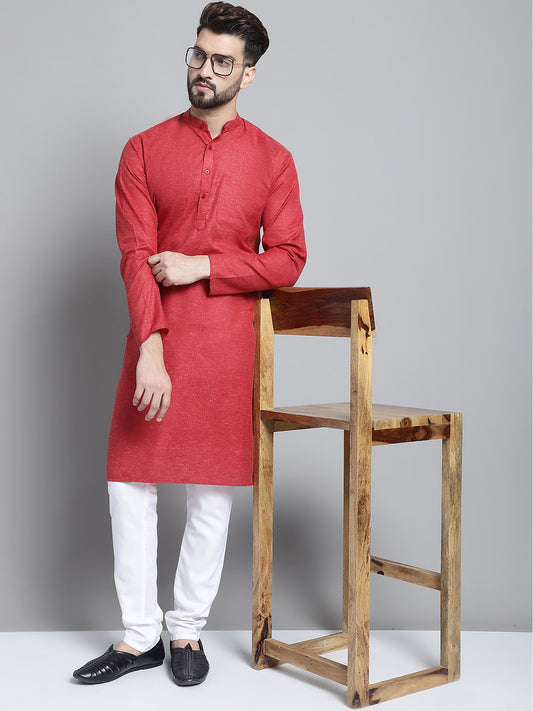 Jompers Men's Solid Pure Cotton Kurta With Pyjamas - Maroon