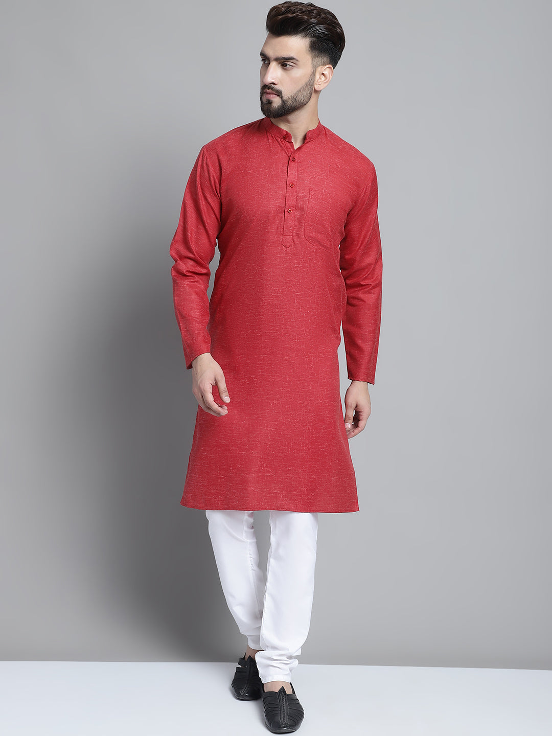 Jompers Men's Solid Pure Cotton Kurta With Pyjamas - Maroon