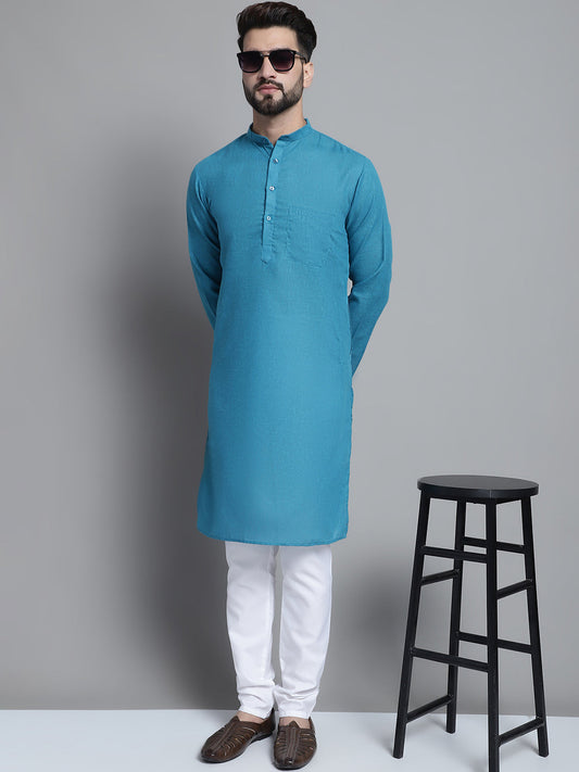 Jompers Men's Solid Pure Cotton Kurta With Pyjamas - Peacock