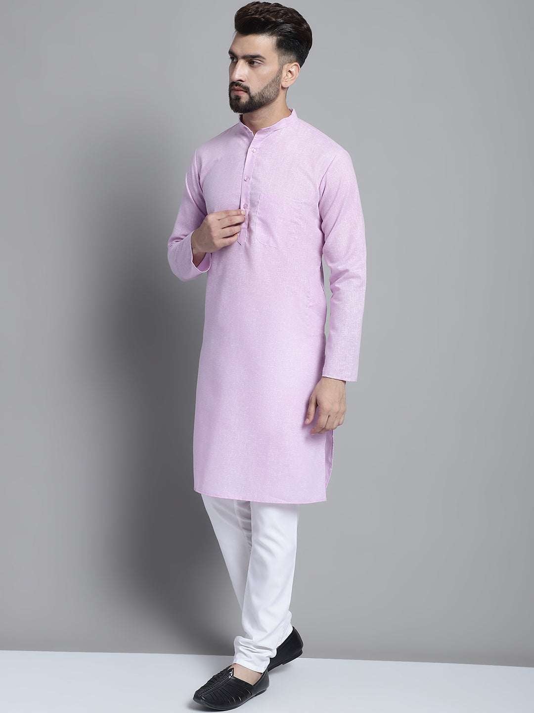 Jompers Men's Solid Pure Cotton Kurta With Pyjamas - Purple