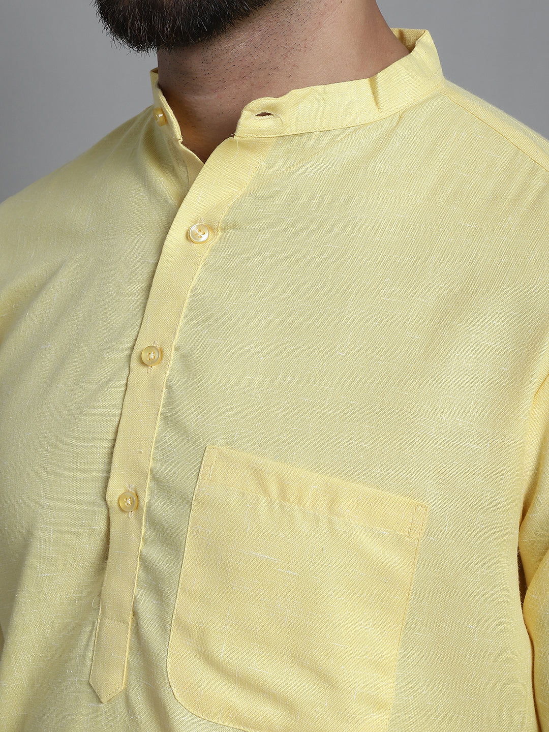 Jompers Men's Solid Pure Cotton Kurta With Pyjamas - Yellow
