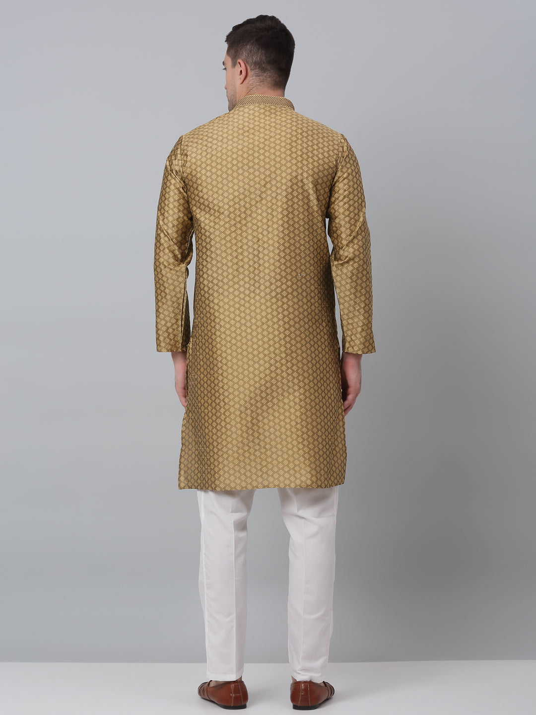 Jompers Men's Mustard Collar Embroidered Kurta with Pyjama