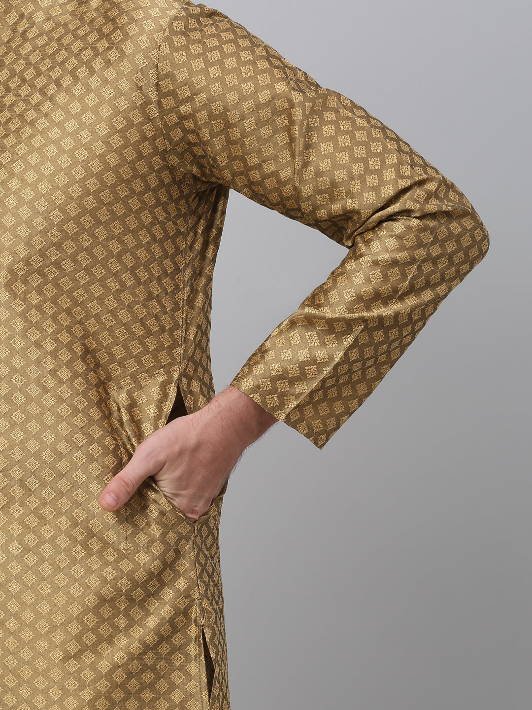 Jompers Men's Mustard Collar Embroidered Kurta with Pyjama