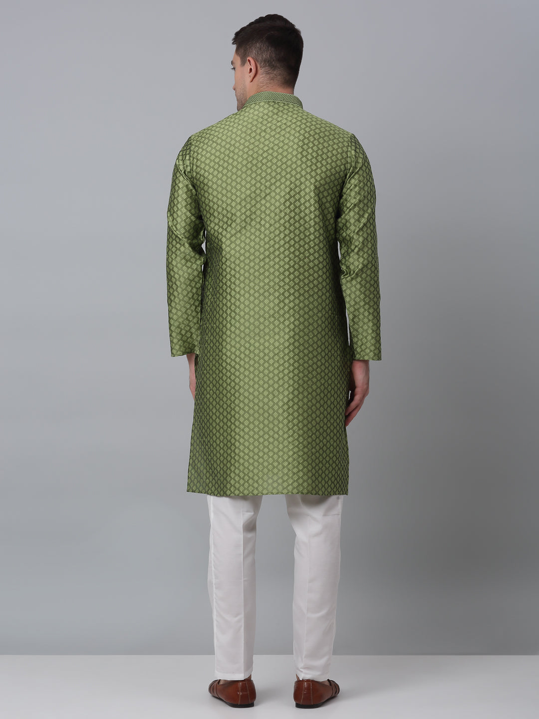 Jompers Men's Olive Green Collar Embroidered Kurta with Pyjama
