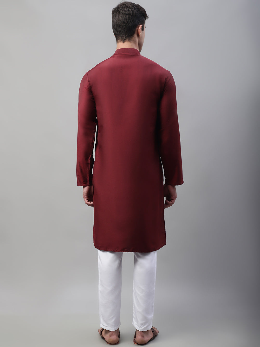 Jompers Men's Maroon Cotton Silk Mirror Work Kurta Pyjama