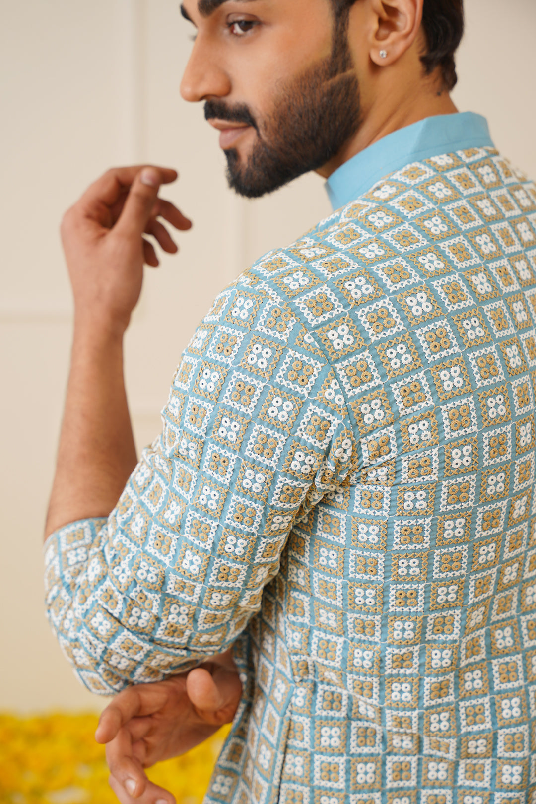 Jompers Men's Blue Embroidered Kurta with Pyjama