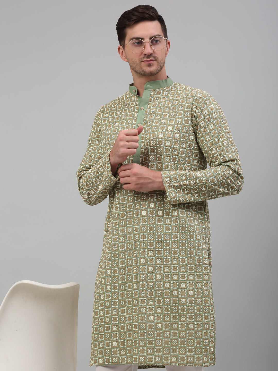 Jompers Men's Green Embroidered Kurta with Pyjama