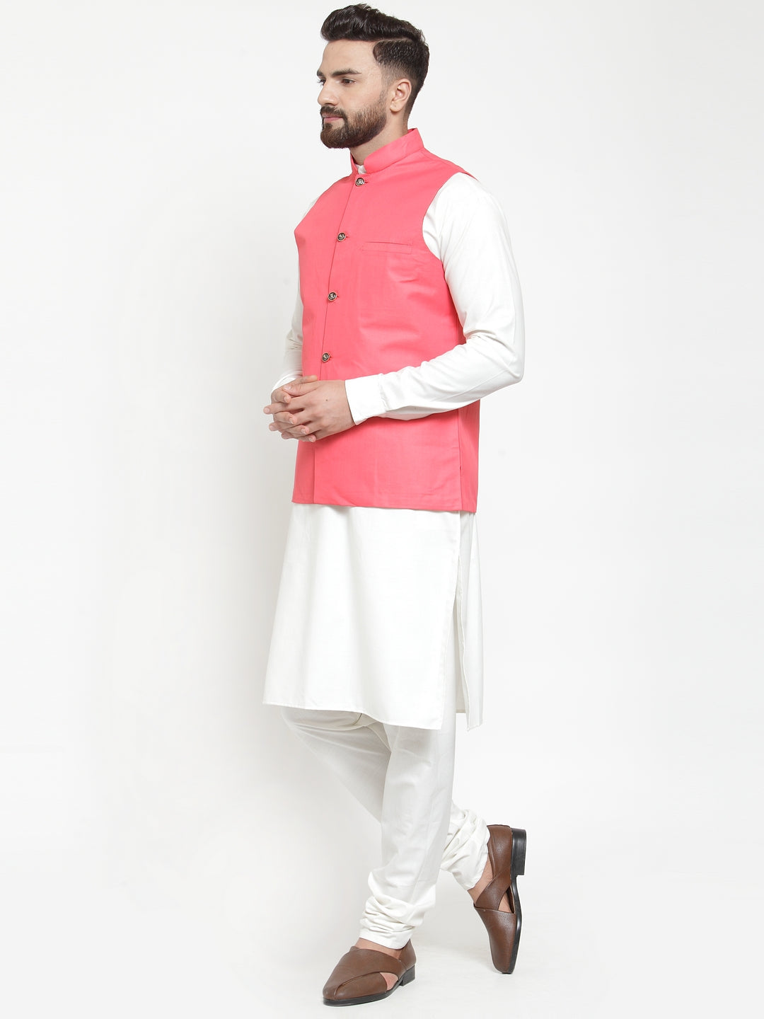 Jompers Men Beautiful Solid Kurta Pajama with Solid Waistcoat