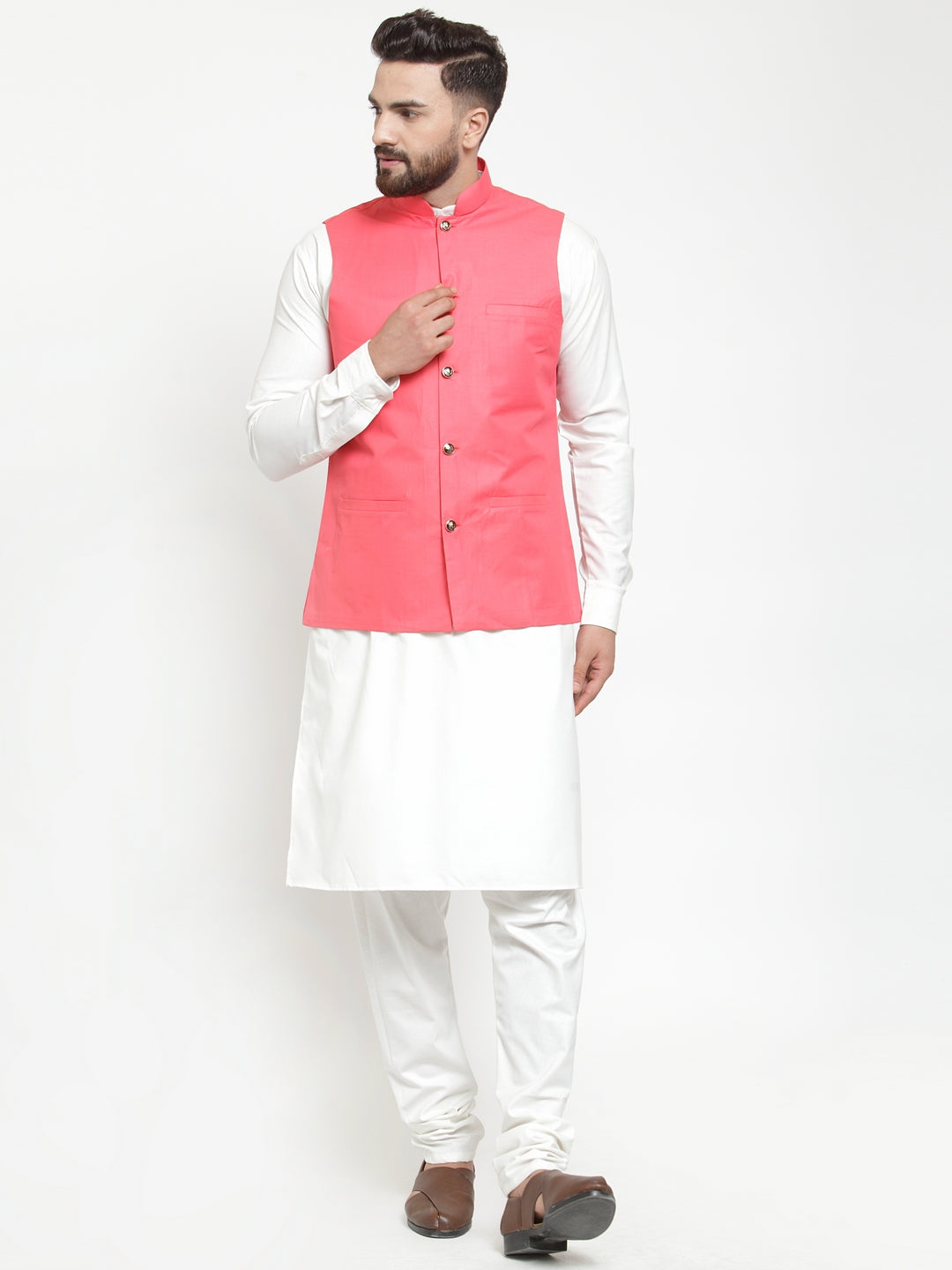 Jompers Men Beautiful Solid Kurta Pajama with Solid Waistcoat