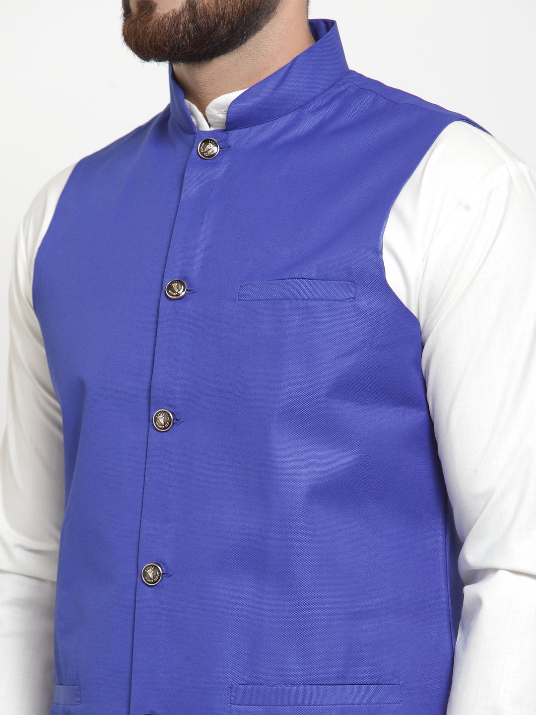 Jompers Men's Solid Kurta Pajama with Solid Waistcoat (Royal)