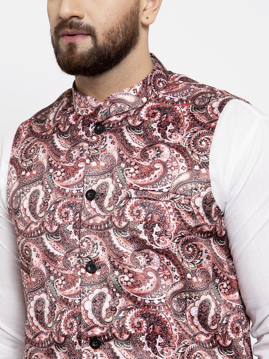 Jompers Men's Solid Cotton Kurta Pajama with Printed Waistcoat (Pink-W)