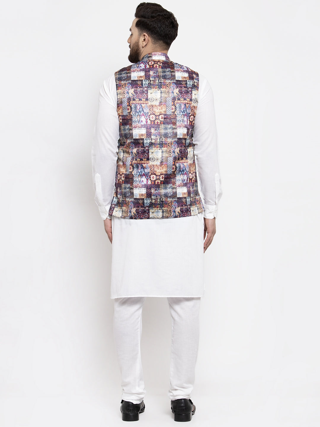 Jompers Men's Solid Cotton Kurta Pajama with Printed Waistcoat (Purple-W)