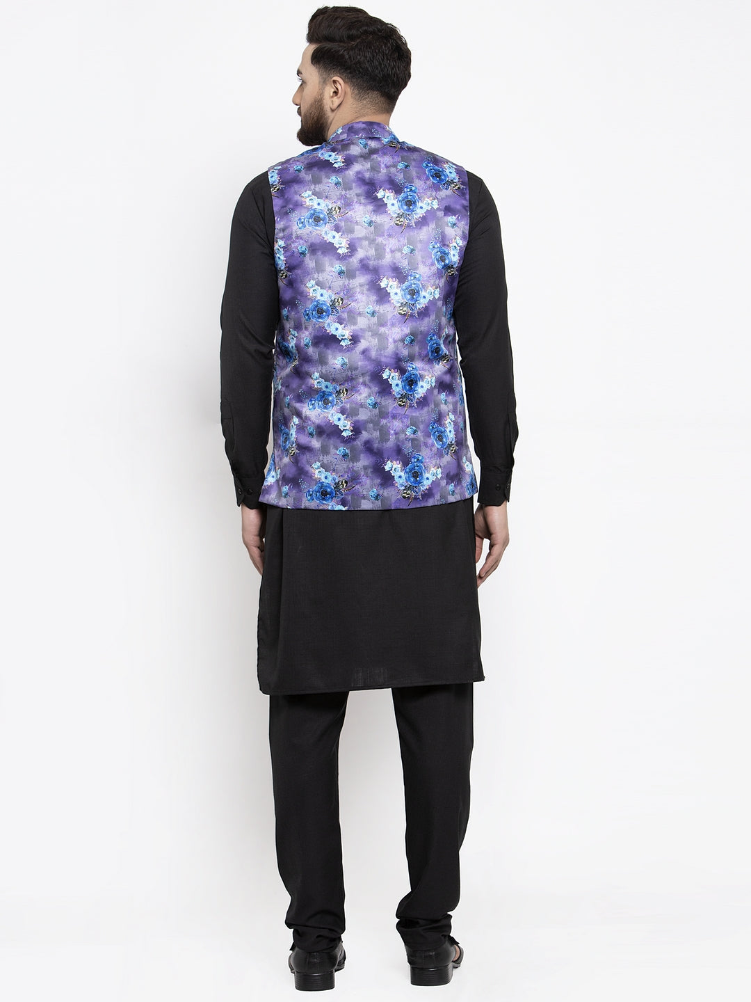 Jompers Men's Solid Cotton Kurta Pajama with Printed Waistcoat (Voilet-B)