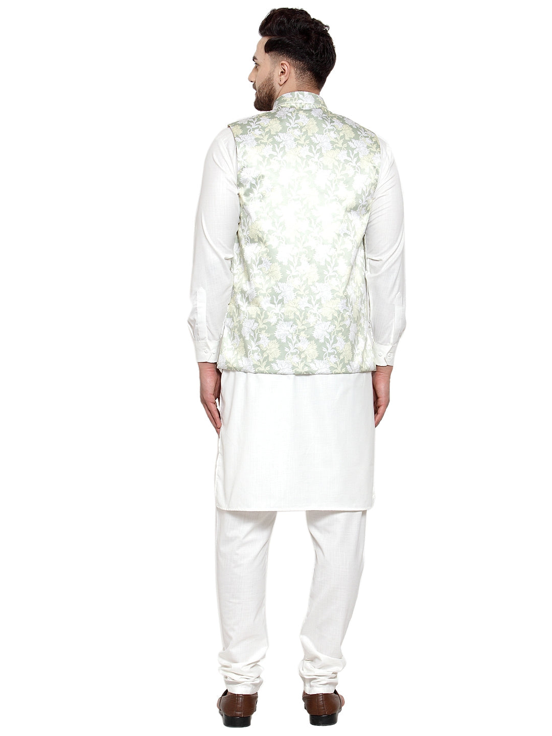 Jompers Men's Solid Cotton Kurta Pajama with Printed Waistcoat (Lime-W)