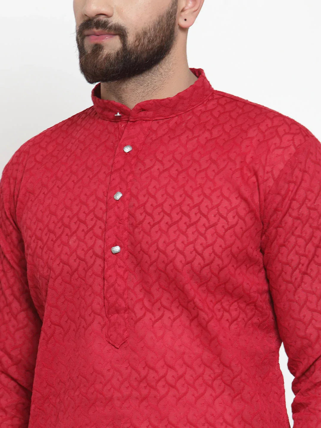Jompers Men's Maroon Chikan Kurta with Churidar