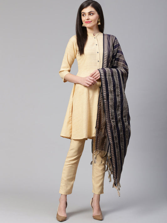 Jompers Women Beige Solid Kurta with Trousers & Dupatta