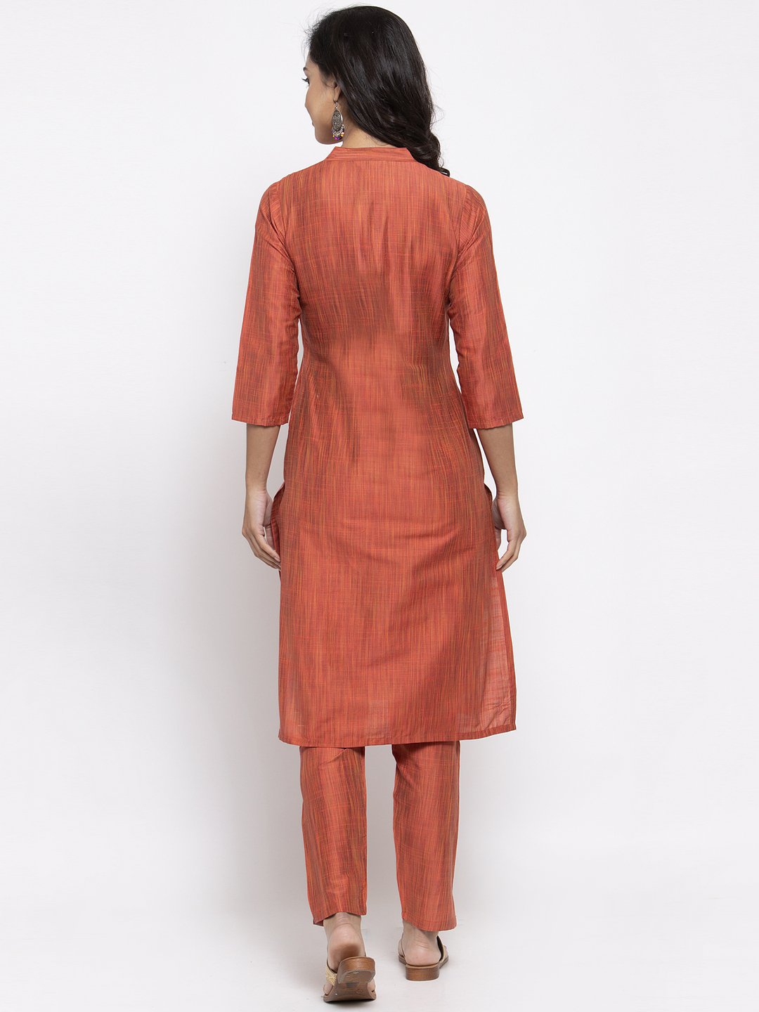 Jompers Women Orange Self-Striped Kurta with Trousers