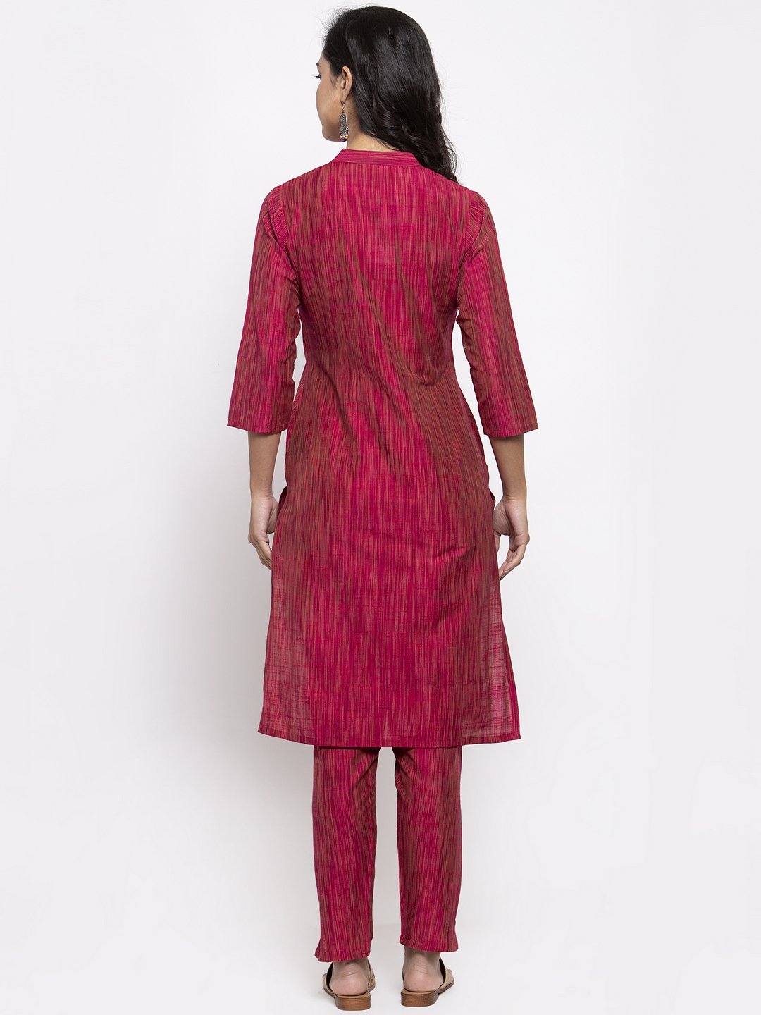 Jompers Women Pink Self-Striped Kurta with Trousers