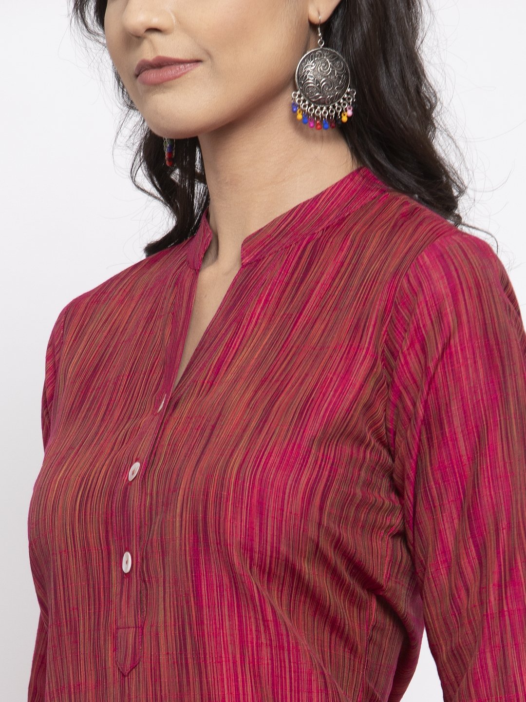 Jompers Women Pink Self-Striped Kurta with Trousers