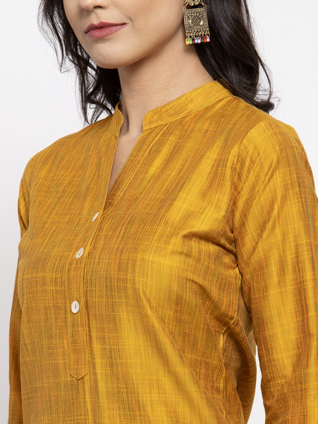 Jompers Women Yellow Self-Striped Kurta with Trousers