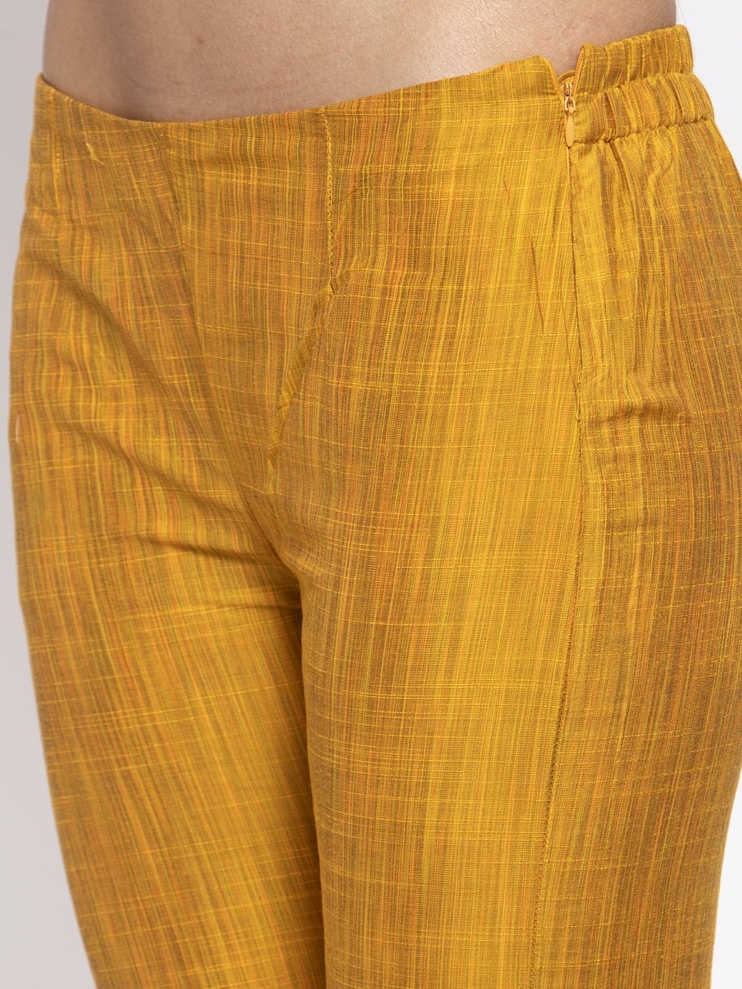 Jompers Women Yellow Self-Striped Kurta with Trousers